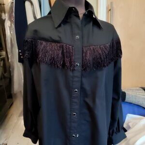 Vintage Western Wear Canada Cowboy Ranchwear Snap Fringe Shirt Sz L Round-up